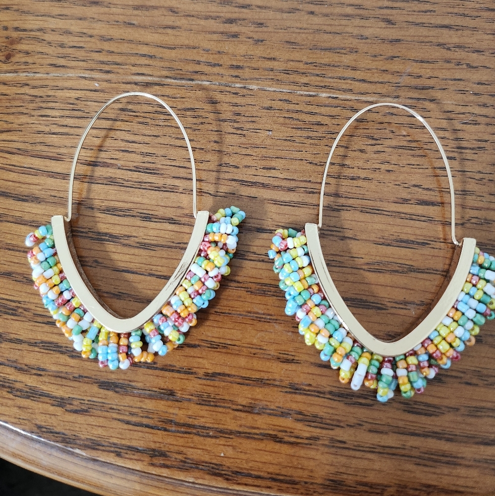 Plunder Rainbow Sea Beads and Gold Hoops. Excellent Condition